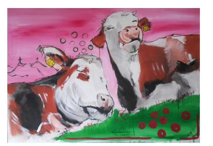 Leinwandbild ~ Genuss Kühe ~ hochwertig gedruckt und handveredelt 70x100cm