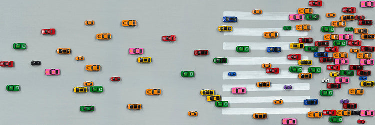 Leinwandbild ~ Bunte Autos ~  hochwertig gedruckt und handveredelt 60x180cm