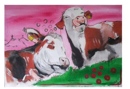 Leinwandbild ~ Genuss Kühe ~  hochwertig gedruckt und handveredelt 70x100cm