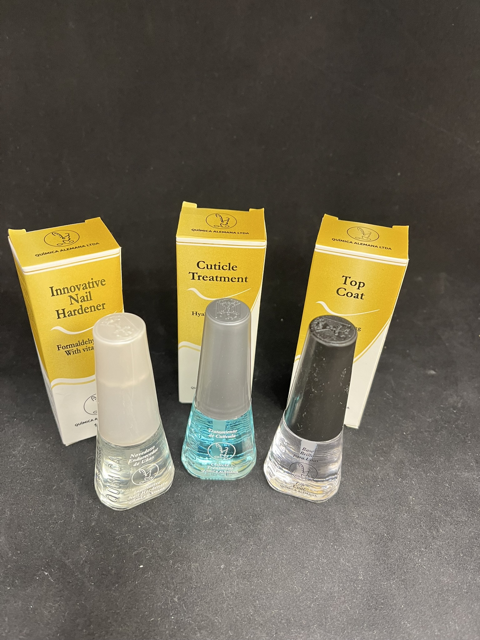 Quimica Nagelpflege SET 3 x 14ml Härter, Top Coat und Nagelhaut Behandlung